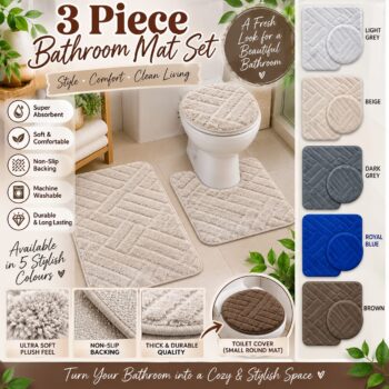 3 piece bathroom set available in 5 colours